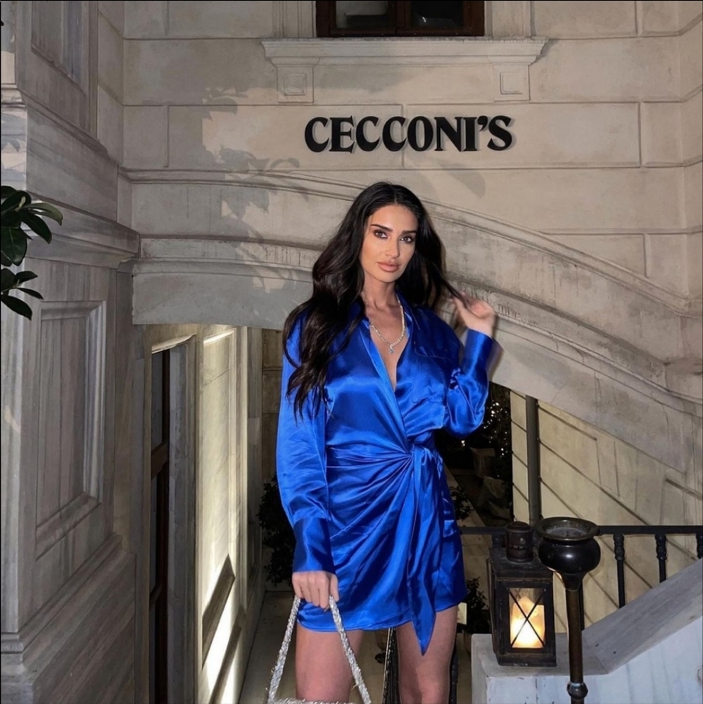 Zara Satin Wrap Blue Mini Dress